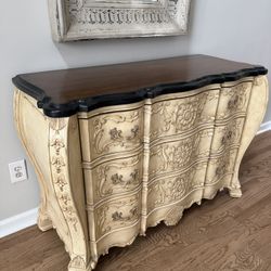 Carved Cream Bombay Chest 48”W x 20”D x 34”H - Some Wear - Originally From Beverly Hall Furniture