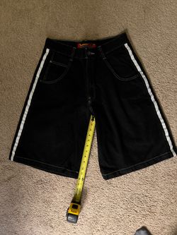 JNCO skunk stripe with patch black jean shorts