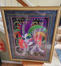 Framed art signed by Andrea Mistretta Mardi Gras poster "Mambo" year 2002 #45 of 175 New Orleans.