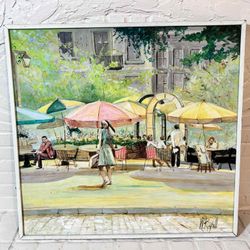 Vintage Oil Painting Of Paris Signed W. Royall 37”Lx35”H