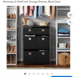 New! 4-Shelf Unit Storage Shelves, Black Steel