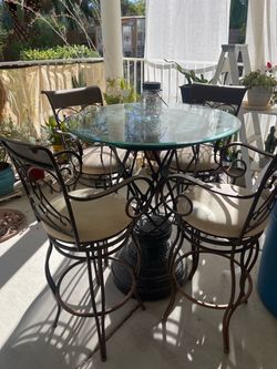 Round Glass Top Pub Table with 4 Chairs
