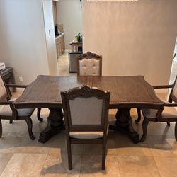 Luxury Solid Wood Dining Table + 8 Chairs + Extension – Seats 8 (72”)