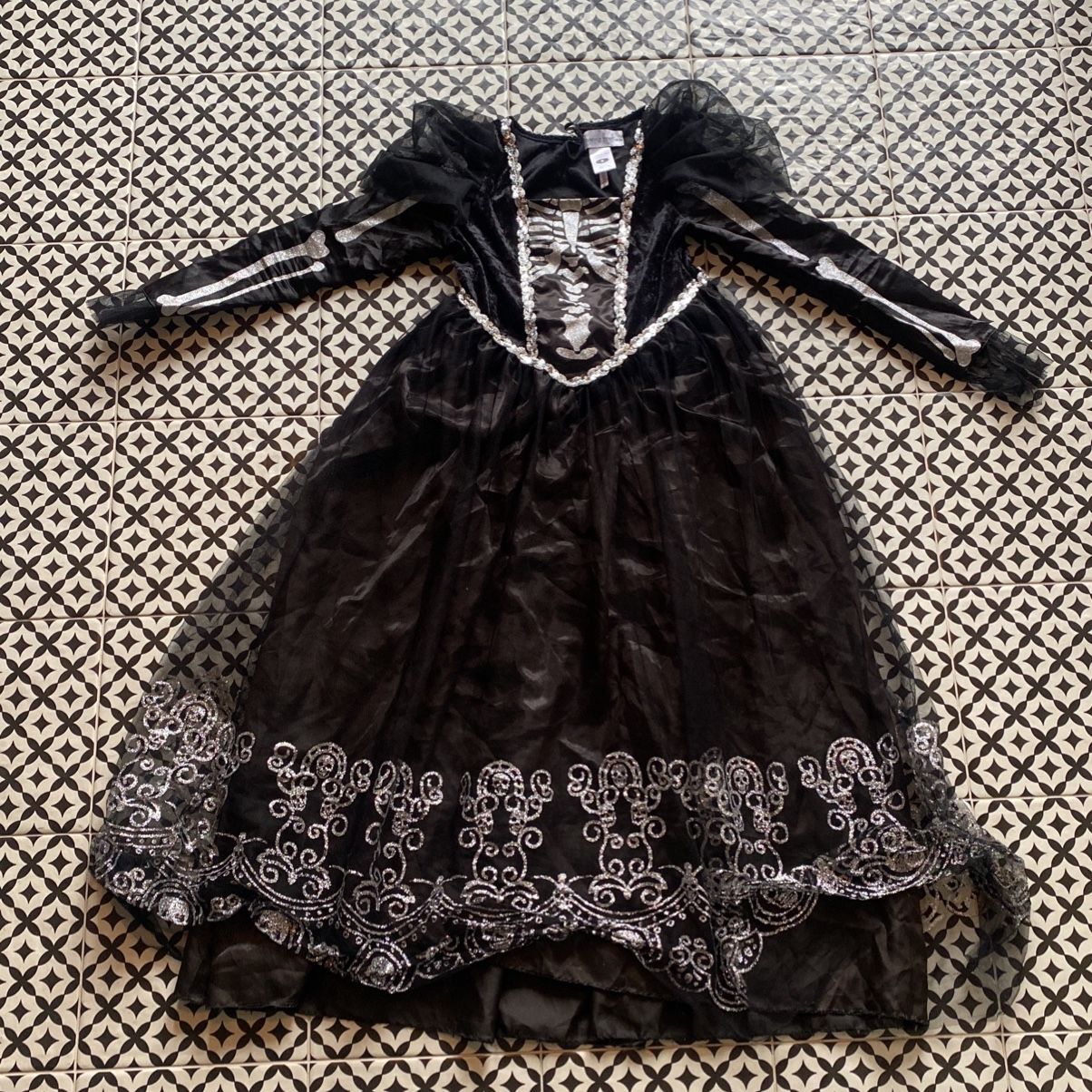 skeleton princess dress Halloween Skeleton Bride Tutu Dress Costume. Spooky Scary Horror Pageant  Ball Gown. With Headband Veil Glittery White Satin Dress Lace