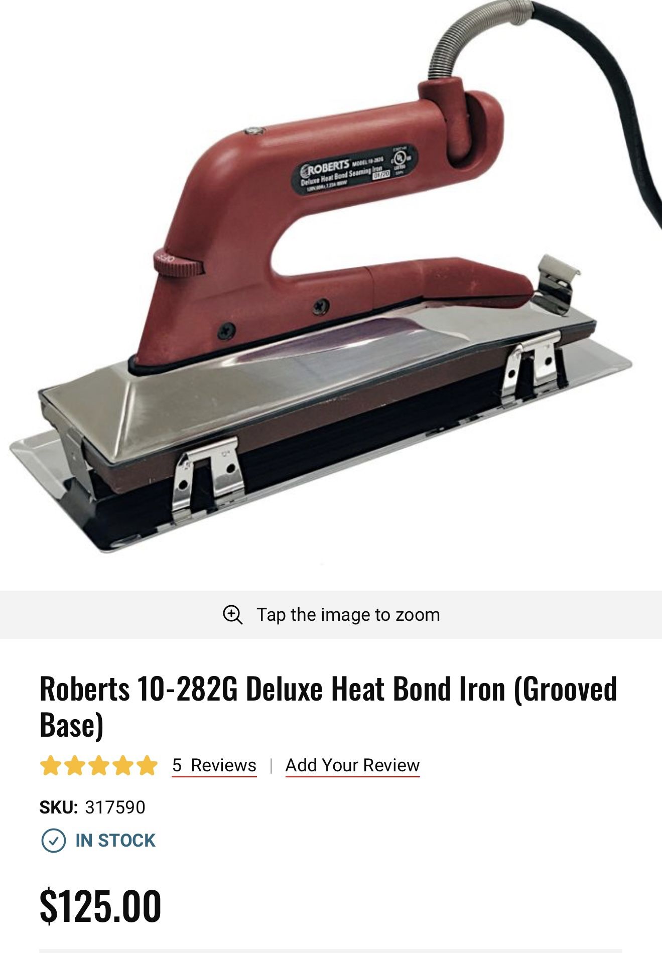 Roberts 10-282G Deluxe Heat Bond Iron (Grooved Base)