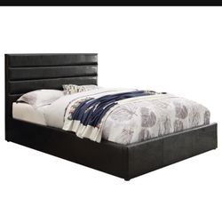 Upholstered Queen Lift Mattress Storage Bed Black Color