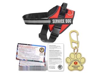 Service Dog Vest Harness Set ID Tag ADA Cards Patches Metal Clip XXS