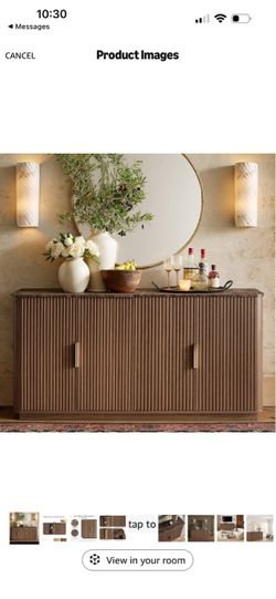 win2win 63" Fluted Sideboard Buffet Cabinet with Storage Mid Century Modern Credenza with Faux Marble Top,Wood Media TV Console Accent Cabinet for Liv