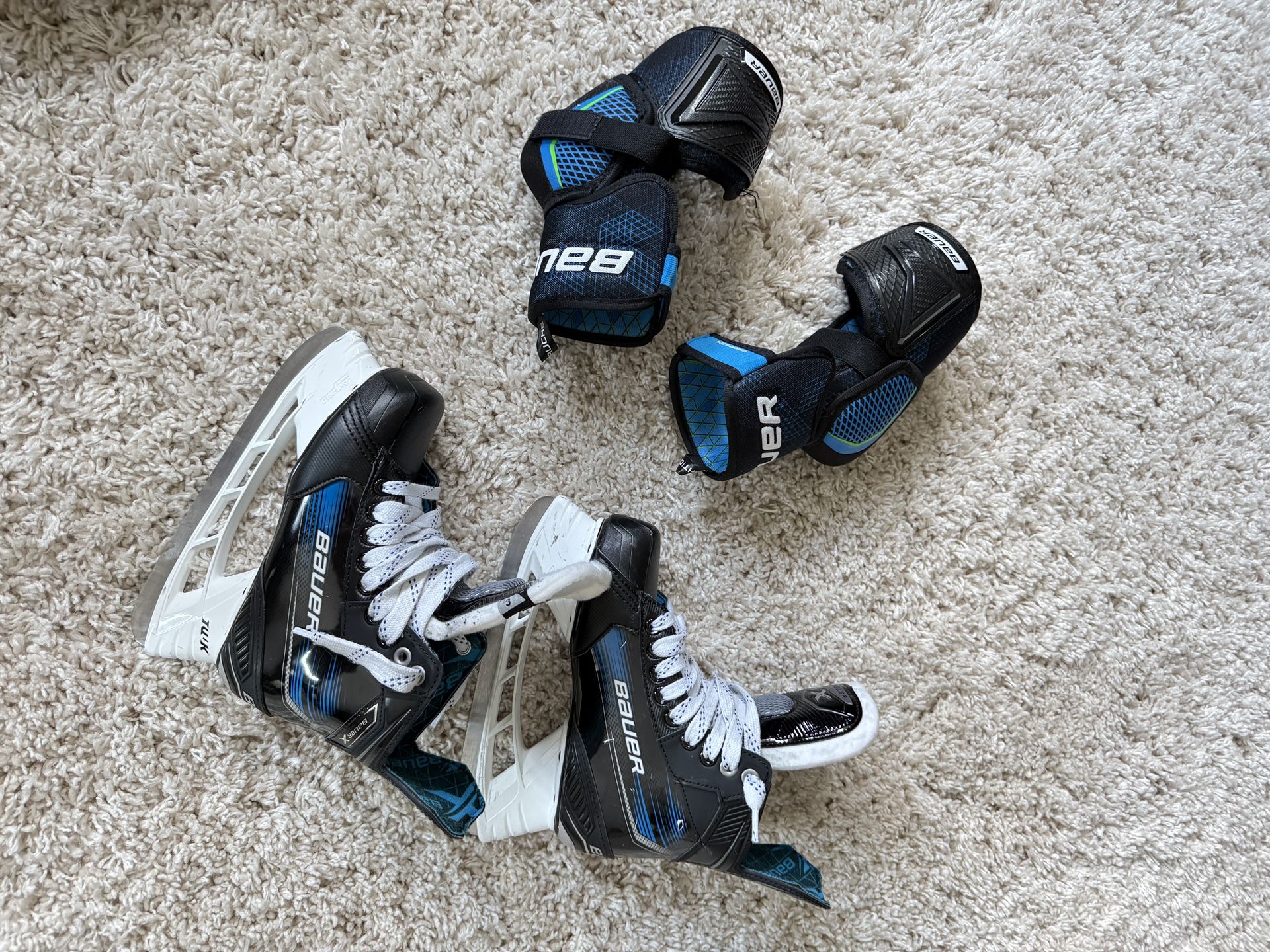 Bauer Hockey Skates, Size 3 And Elbow Guards