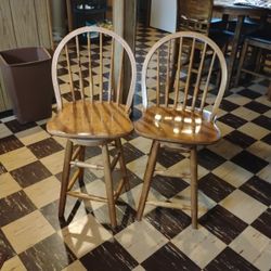 Set Of 2 Wood Stools