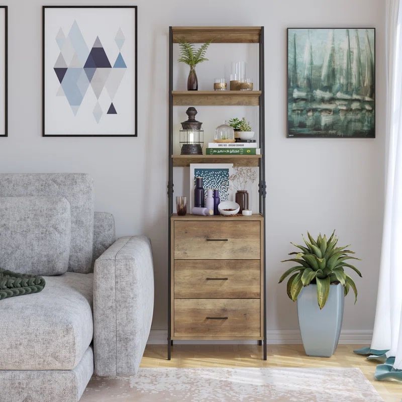 Bookcase With 3 Open Shelves & 3 Drawers