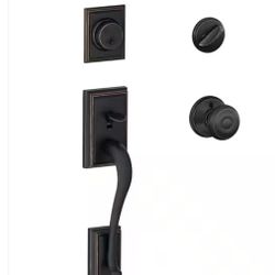 Schlage Addison Matte Black Single Cylinder Door Handleset with Georgian Knob #15539