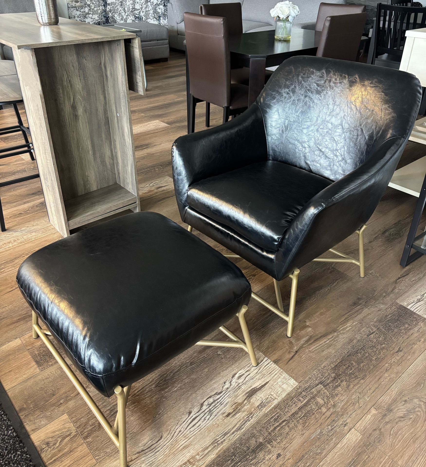 New Black Extra Sturdy Accent Lounge Club Office Chair with Ottoman