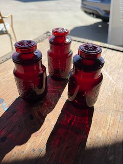 Vintage red glass season containers