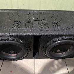 "Q" BOX 12s WITH AP 2 STACK SPEAKERS AND 2 ALLIANCE VOL 1200.4 AMPs
