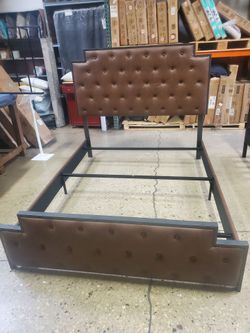 BrownLeather Metal Platform Bed(New In A Box)