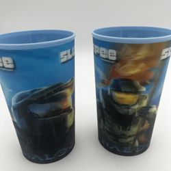 Halo 3 Slurpee Cup 7-11 Set Of 2 Hologram Cups 2007 Changing Images XBOX 360