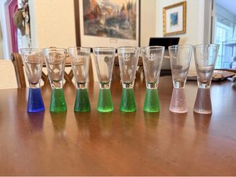 Royal Caribbean Shot Glasses Set of 8 Crown Anchor Colored Base Cordial Cruise