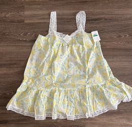 Eileen West Women’s Yellow Floral 100% Cotton Lace Chemise Nightgown, L