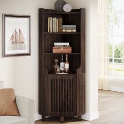 Tribesigns 68-Inch Tall Corner Cabinet, Farmhouse Wood Kitchen Storage Cabinet with Doors and Shelves, Freestanding Corner Storage for Living Room