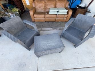Gray Wicker Patio Chair and Ottoman Set