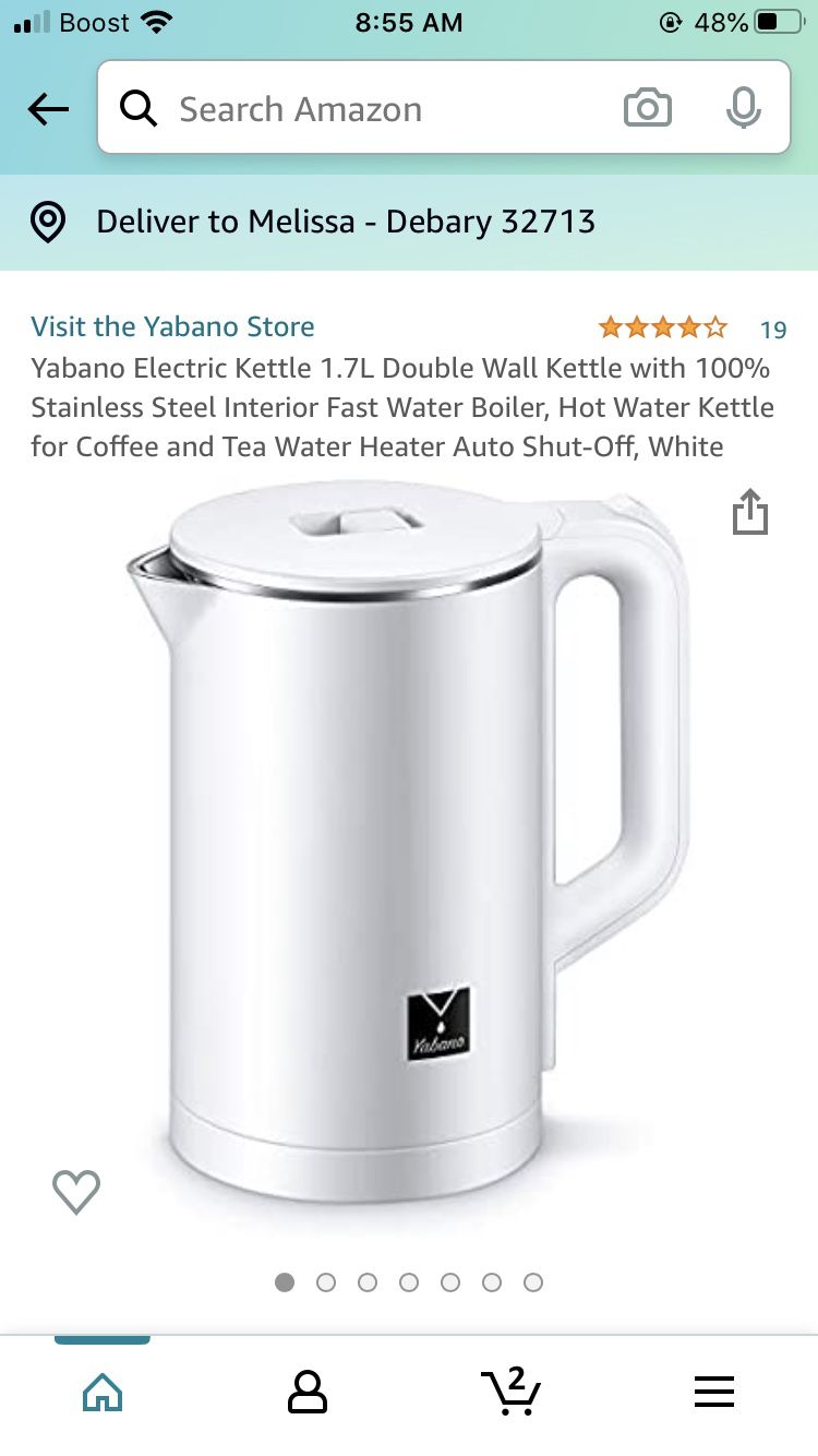Yabano Electric Kettle 1.7L Double Wall Kettle with 100% Stainless Steel Interior Fast Water Boiler, Hot Water Kettle for Coffee and Tea Water Heater
