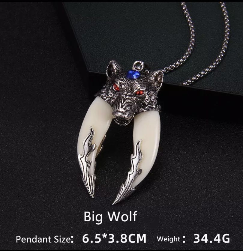 Wolf Necklace for Men, Wolf Tooth Pendant Necklace, Norse Viking Wolf Head Necklace with 27.6” Chain