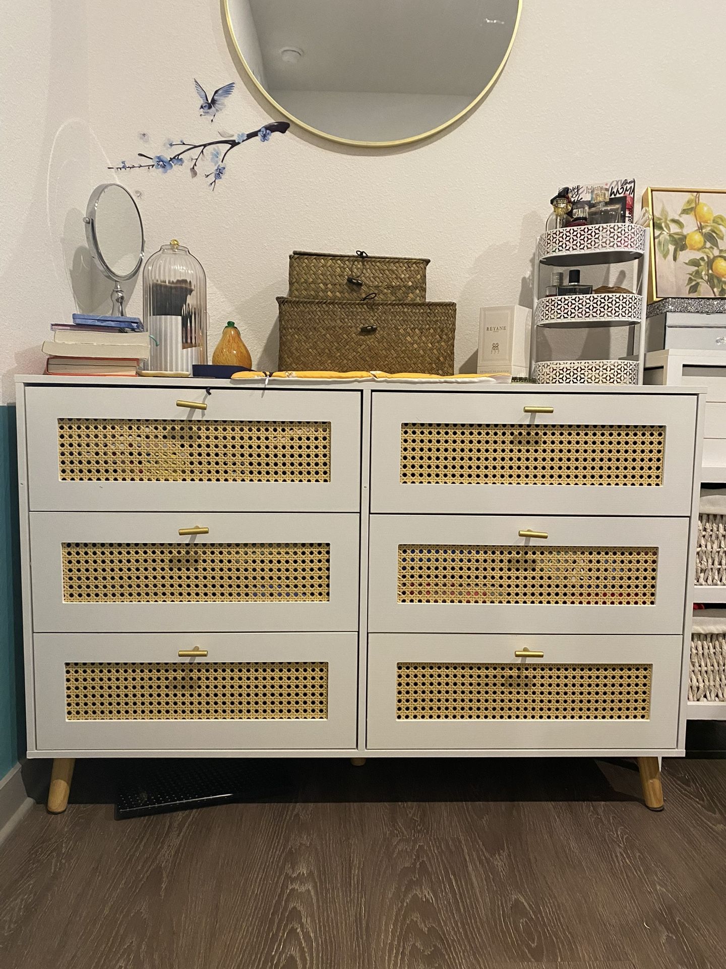 2️⃣Wood Rattan Dresser
