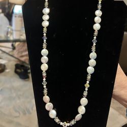 Handmade Pearl And Genuine Swarovski Crystals Necklace