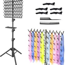 NEW IN BOX - Braiding Hair Rack Stand with Tray, 2-Side 120 Pegs Hair Braid Rack Adjustable Height Up to 59",with hair braiding accessories of comb an