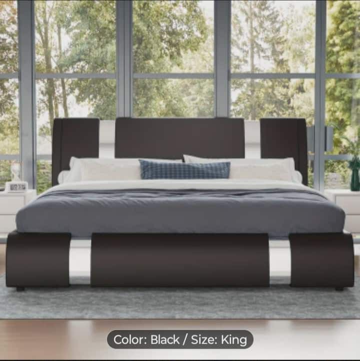 King Size Modern Faux Leather Bed Frame – Brand New in Box