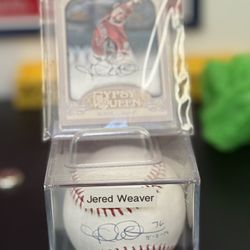 Special Jered Weaver Autographed Baseball And Trading Card