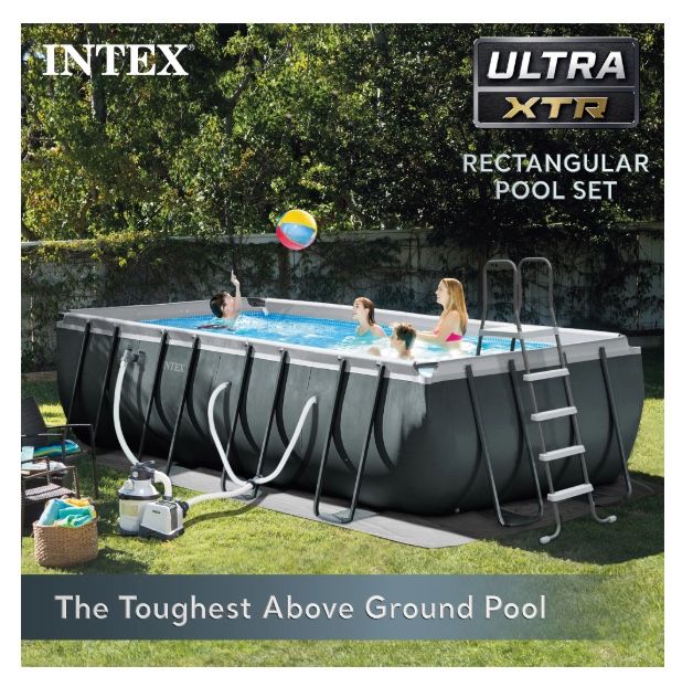 Intex Ultra 18 Foot XTR Rectangular Metal Frame Swimming Pool Set w/ Pump Filter from Spreetai