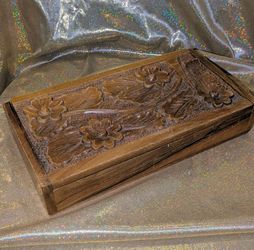 Hand carved wooden trinket box