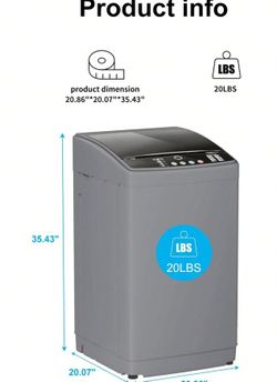 19-pound fully automatic washing machine, suitable for apartments/RVs, 2.8 cubic feet portable compact washer with drain pump, 10 programs and 8 water
