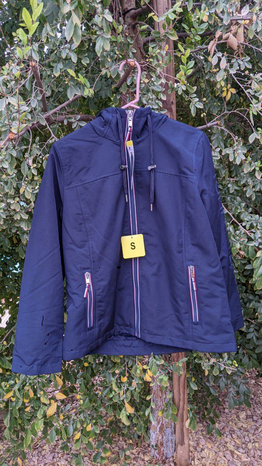Tommy Hilfiger Raincoat Winter Jacket Coat Hoodie Velvet Interior Dark Blue