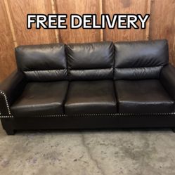 Faux Leather Couch - Free Delivery 