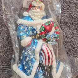 Christopher Radko All-American Santa Glass Christmas Ornament 9” RETIRED Mint in wrapper, no box