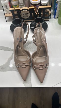 Wild Diva Taupe Slingback Pointed-Toe Heels