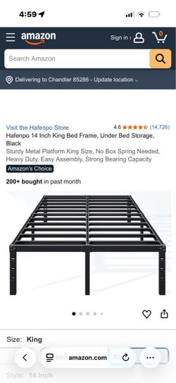 Hafenpo 14 Inch King Bed Frame, Under Bed Storage, Black
