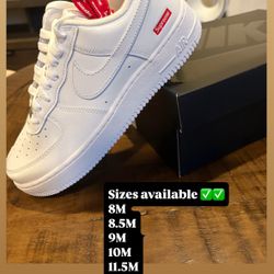 Nike Supreme Air Force 1 White Sizes 8M, 8.5M, 9M, 10M, & 11.5M