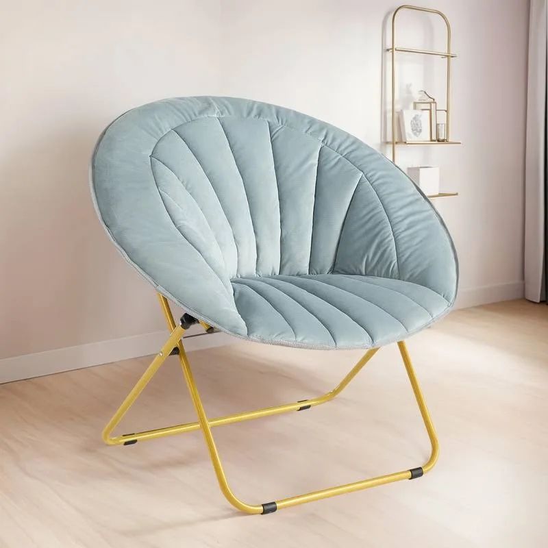 Urban Lifestyle Velvet Channel Stitch Comfy Foldable Saucer Chair, Light Blue