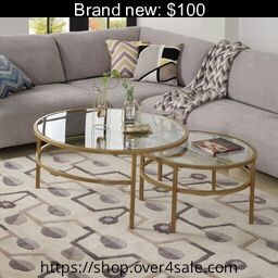 New In Box: Crest Nesting Round 2 Piece Coffee Table Set, Elegant, mid-century modern design, Glass