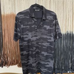 Black camo print Travis Mathew polo with Kings River Golf & Country Club embroidered logo on the left arm; perfect condition
