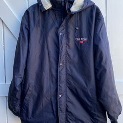 Vintage Polo Ralph Lauren Sport Sherpa Fleece Lined Jacket Sz XL Full Zip Hooded