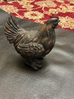 Vintage Black Chicken Garden Figurine W/ Gold Accents