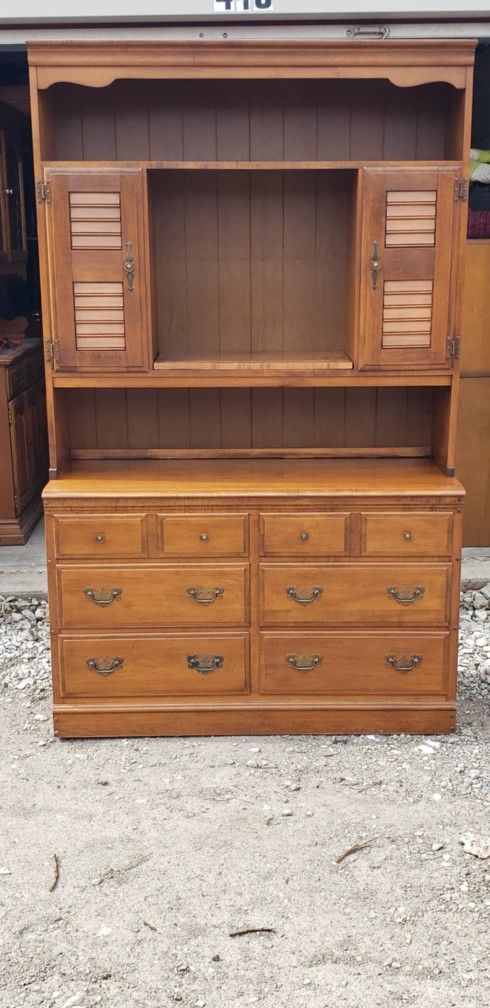 Vintage Midcentury Wood Heywood-Wakefield Buffet Server with China Hutch - 2 piece