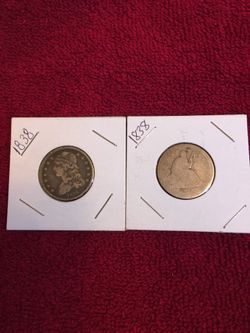1838,Bust quarter,Seat liberty rare