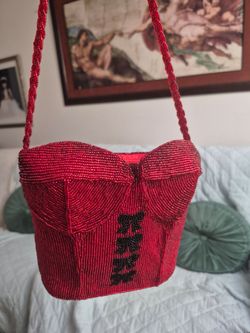 Red beaded hand bag