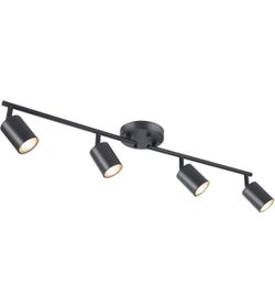 LED 4 Light Track Lighting Kit, Black 4 Way Ceiling Spot Lighting, Flexibly Rotatable Light Head for Kitchen, Living Room, Bedroom